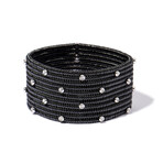 18k White Gold Diamond + Black Ceramic Wide Cuff Stretch Bracelet I // 7.5" // New