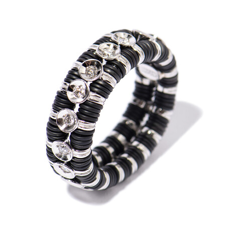 18k White Gold Diamond + Black Ceramic Double Stretch Ring // Ring Size: 6 // New