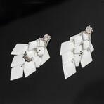 18k White Gold Diamond + White Ceramic Chandelier Earrings I // New