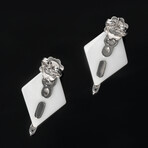 18k White Gold Diamond + White Ceramic Dangly Statement Earrings // New