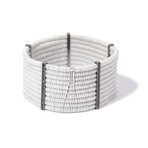 18k Black Gold Diamond + White Ceramic Wide Cuff Stretch Bracelet II // 7.5" // New