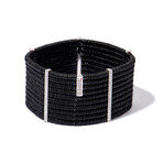 18k White Gold Diamond + Black Ceramic Wide Cuff Stretch Bracelet II // 7.5" // New