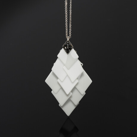 18k White Gold Diamond + White Ceramic Chandelier Pendant Necklace II // 16" // New