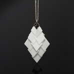 18k White Gold Diamond + White Ceramic Chandelier Pendant Necklace II // 16" // New