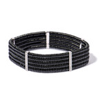18k White Gold Diamond + Black Ceramic Bead Cuff Bracelet // 7" // New