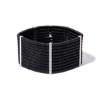 18k White Gold Diamond + Black Ceramic Wide Cuff Stretch Bracelet II // 7.5" // New