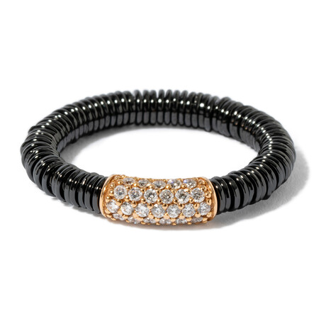 18k Rose Gold Diamond + Black Ceramic Single Stretch Ring // Ring Size: 6.5 // New