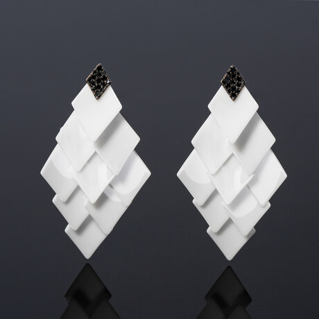 18k White Gold Diamond + White Ceramic Chandelier Earrings I // New