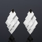 18k White Gold Diamond + White Ceramic Chandelier Earrings I // New