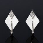 18k White Gold Diamond + White Ceramic Dangly Statement Earrings // New