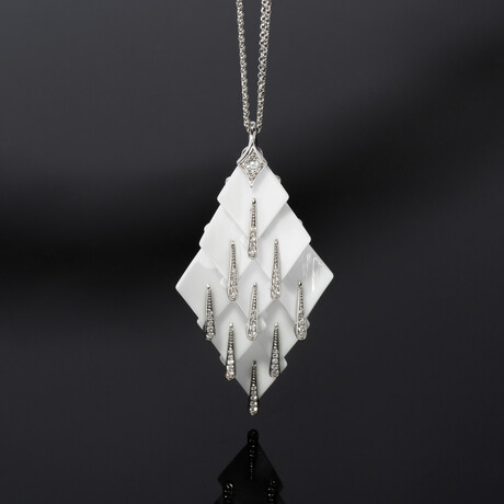 18k White Gold Diamond + White Ceramic Chandelier Necklace // 16" // New