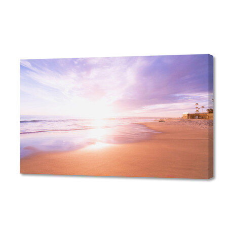 Sunset Beach Scene, Summertime, Pastel Sky (8"H x 12"W x 0.75"D)