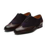 Wingtip Oxford // Dark Brown + Navy Suede (US: 8)