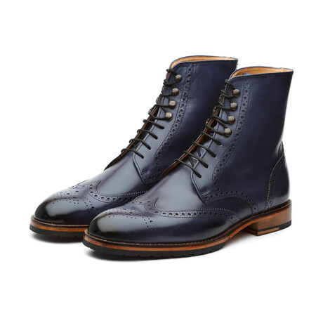 Leather Wingtip Brogue Boot // Blue (US: 7)