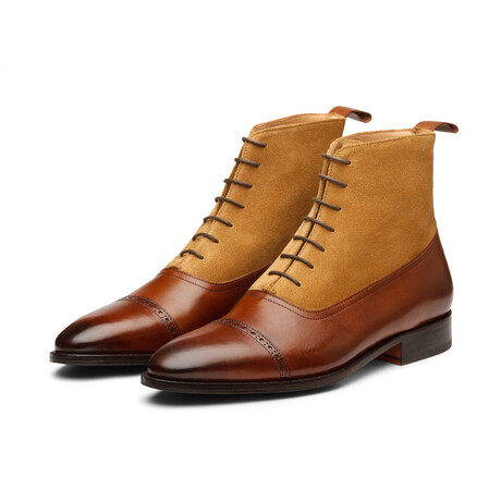 Two Tone Balmoral Leather Boot // Brown + Camel Suede (US: 7)