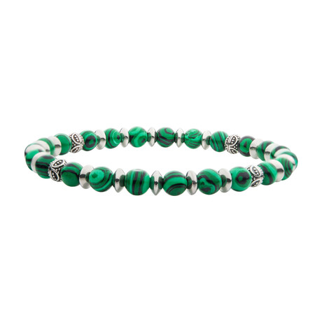 Malachite Stone + Oxidized Beaded Bracelet // Green