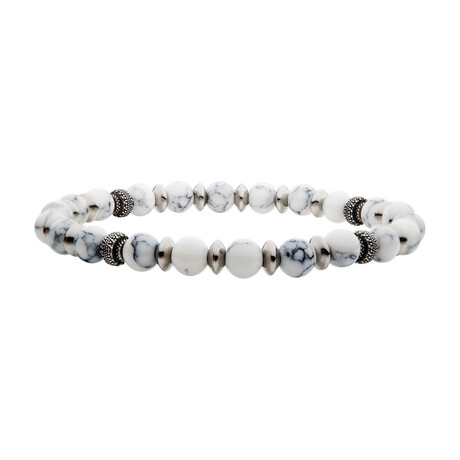 Howlite Stone + Oxidized Beaded Bracelet // White