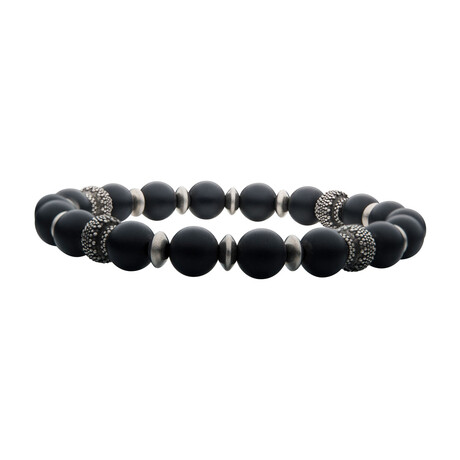 Matte Agate Stone + Oxidized Beaded Bracelet // Black