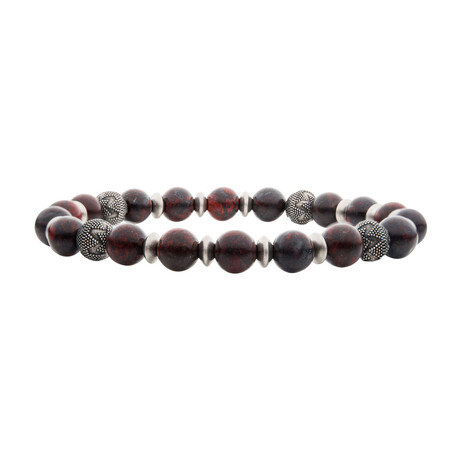 Leopard Stone + Oxidized Beaded Bracelet // Brown + Black