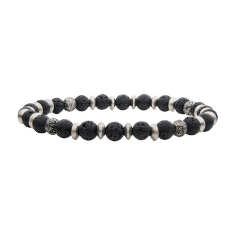 Lava Stone + Oxidized Beaded Bracelet // Black