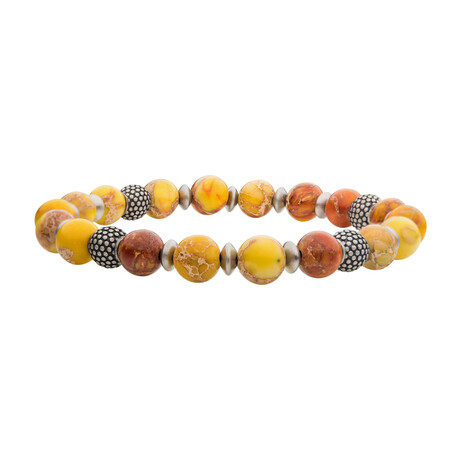 Lodolite Stone + Oxidized Beaded Bracelet // Red + Yellow + Orange