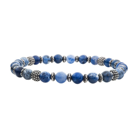 Sodalite Stone + Oxidized Beaded Bracelet // Blue