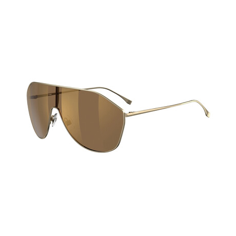 Women's Geometric Shield Sunglasses // Gold Brown + Mirror