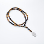 Dell Arte // Agate + Tiger Eye Stone + Hamsa Hand Necklace // Brown + Silver