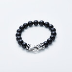 Jean Claude Jewelry // Shiny Onyx Bead Bracelet // Black + Silver