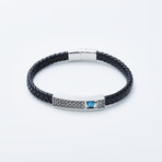 Dell Arte // Braided Leather + Rotating Aqua Magnesite Bead Bracelet // Black + Silver + Blue