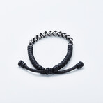 Jean Claude Jewelry // Leather + Stainless Steel Chain Bracelet // Black + Silver