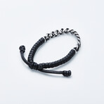 Jean Claude Jewelry // Leather + Stainless Steel Chain Bracelet // Black + Silver