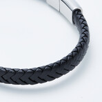 Dell Arte // Braided Leather Bracelet + Rotating Onyx Bead // Black + Silver