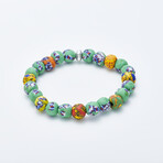 Dell Arte // Stretchable Bracelet With Krobo Round Glass Beads // Green