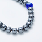 Jean Claude Jewelry // Eye Of Protection Hematite Beaded Bracelet // Silver + Blue