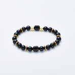 Dell Arte // Shiny Onyx + Czech Glass Bead Bracelet // Black + Gold