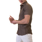 Short Sleeve Button-Up Shirt // Army Green + Burgundy (L)