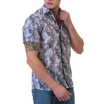 Paisley Short Sleeve Button-Up Shirt // Blue + White (S)