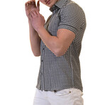 Checkered Short Sleeve Button-Up Shirt // Black + White (M)
