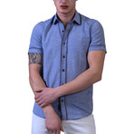 Short Sleeve Button Down Shirt // Blue + Burgundy (S)