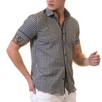 Checkered Short Sleeve Button-Up Shirt // Black + White (L)