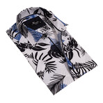 European Premium Quality Short Sleeve Shirt // White + Black and Blue Forest (L)