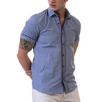 Short Sleeve Button Down Shirt // Blue + Burgundy (XL)