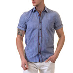 Short Sleeve Button Down Shirt // Blue + Burgundy (S)