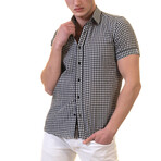 Checkered Short Sleeve Button-Up Shirt // Black + White (XL)