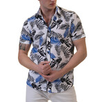 European Premium Quality Short Sleeve Shirt // White + Black and Blue Forest (L)