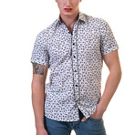 Floral Short Sleeve Button-Up Shirt // White + Blue Gray (L)