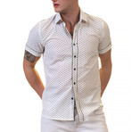 Short Sleeve Button Down Shirt // White + Green (XL)