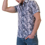 Paisley Short Sleeve Button-Up Shirt // Blue + White (XL)