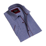 Short Sleeve Button Down Shirt // Blue + Burgundy (XL)